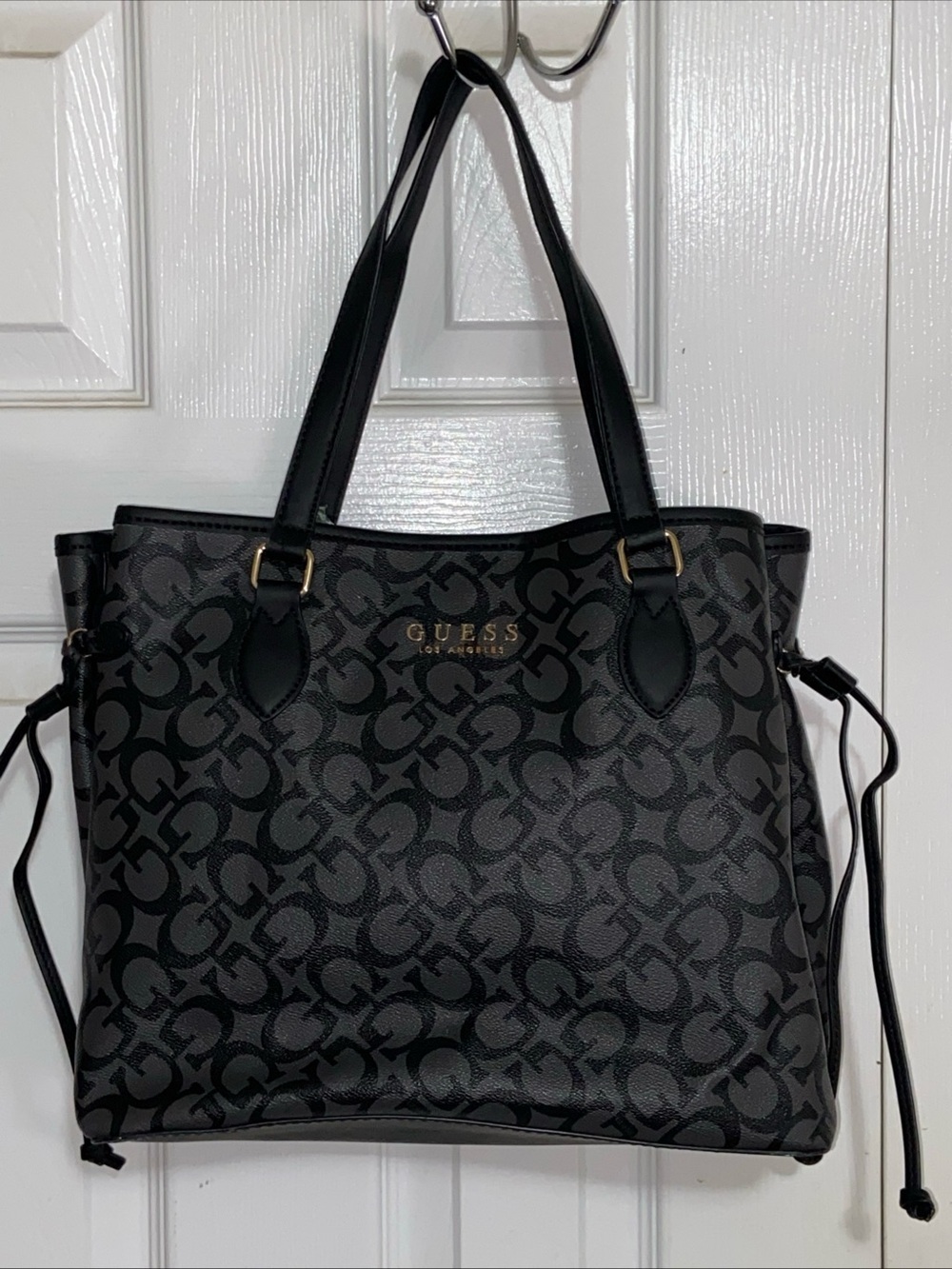 GUESS Black & Charcoal Logo Tote with Gold Accent